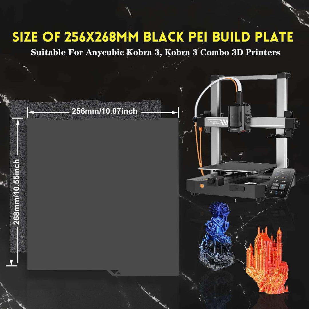 Kobra 3 PEI Build Plate 256x268mm, Flexible Smooth+Textured PEI Spring Steel Bed Plate for Anycubic Kobra 3/Kobra 3 V2/Kobra 3 Combo 3D Printer Platform