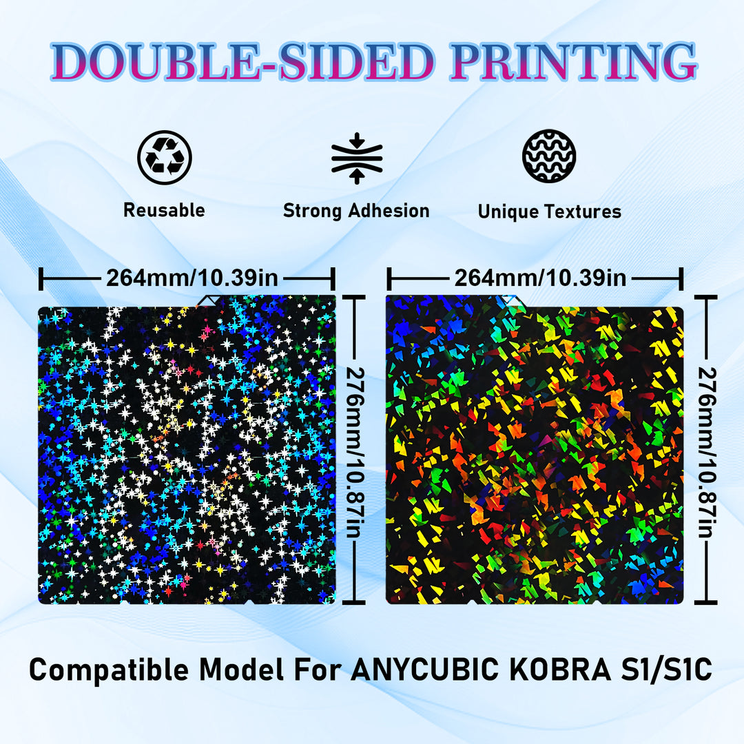 IdeaFormer Galaxy PEY + Rainbow Confetti PEF Spring Steel Build Plate, 264×276mm for Anycubic Kobra S1/S1C