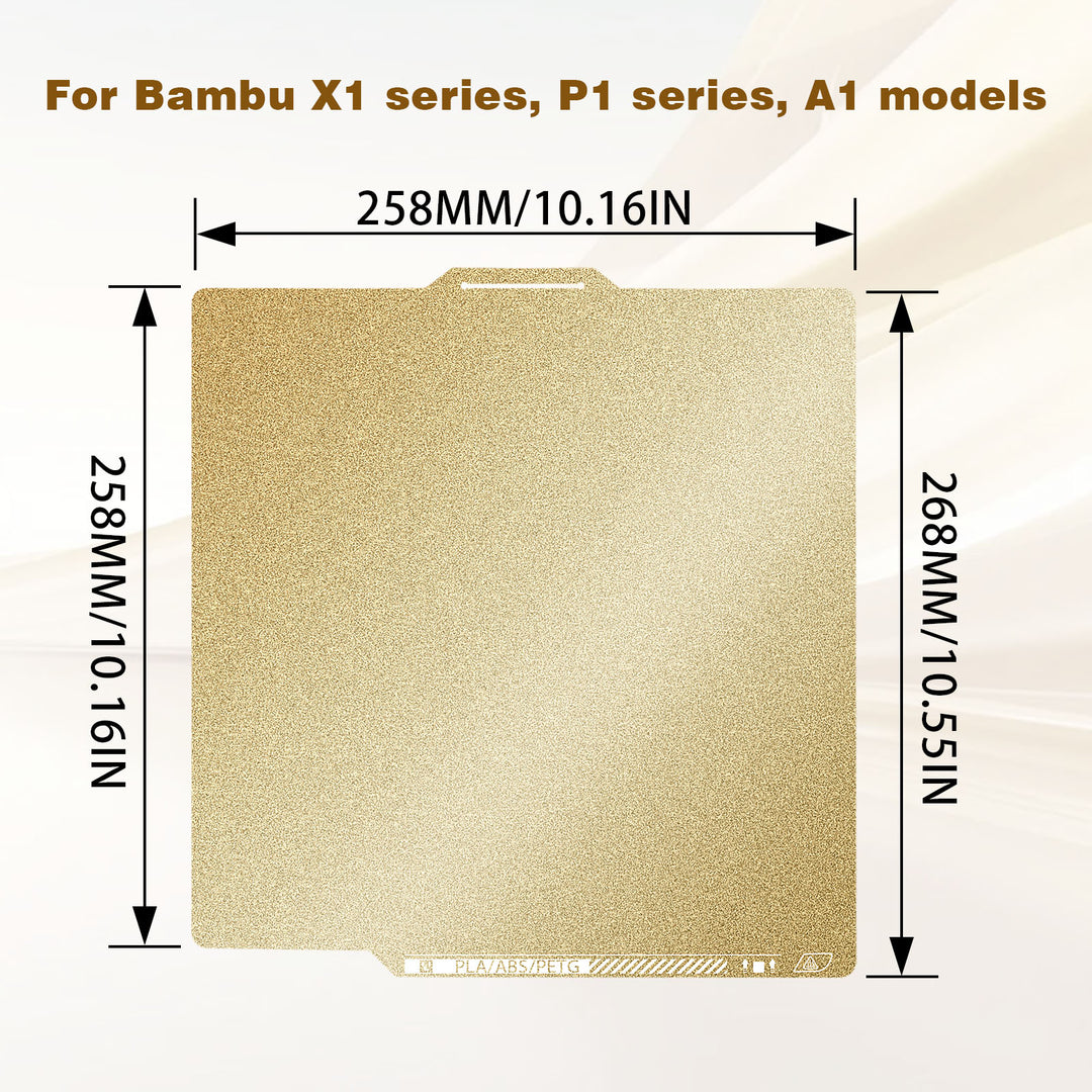 IdeaFormer Double Sided Gold Textured PEI Spring Steel Build Plate with QR Code, 257×257mm for Bambu Lab X1/X1C/P1P/P1S/A1