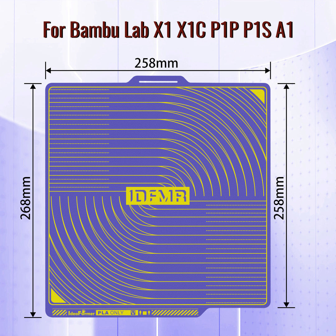 IdeaFormer Purple Textured PEI Low-Temperature Build Plate, 258*258mm for Bambu Lab P1P/P1S/X1C/X1/X1E/A1