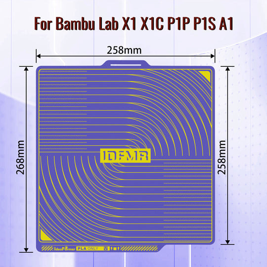 IdeaFormer Purple Textured PEI Low-Temperature Build Plate, 258*258mm for Bambu Lab P1P/P1S/X1C/X1/X1E/A1