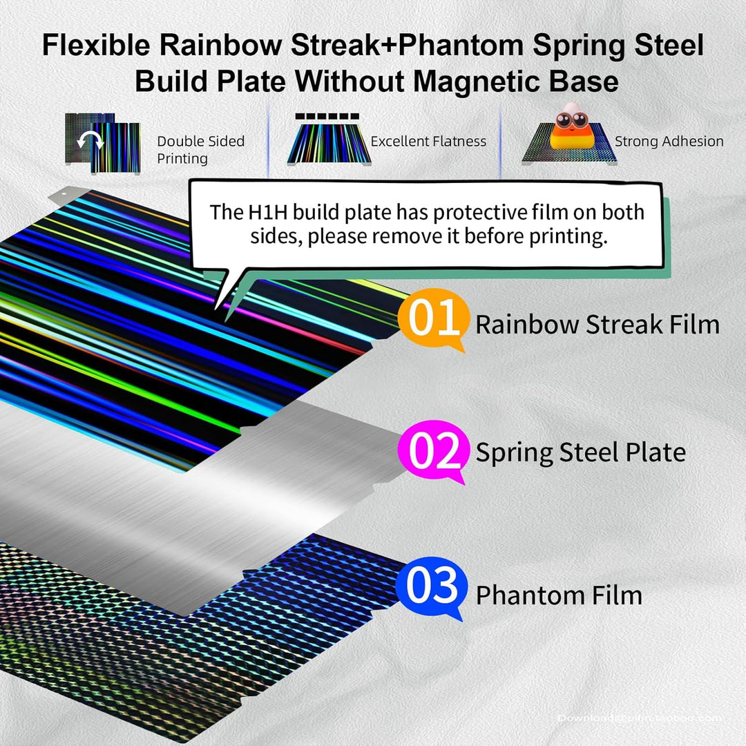 IdeaFormer Rainbow Streak+Phantom H1H Spring Steel Build Plate, 315×310mm for Creality K1 Max/Ender 3 V3 Plus