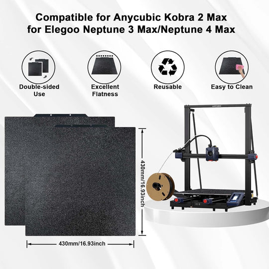 IdeaFormer Double-Sided Black Textured PEI Spring Steel Build Plate, 430x430mm for Anycubic Kobra 2 Max/for Elegoo Neptune 3 Max/Neptune 4 Max