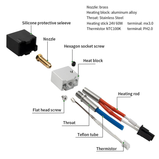 Kobra 2 Hotend 3D Printer Extruder V5 J-Head Print Head with Silicone Sock 0.4mm Nozzle 24V Ceramic Cartridge Heater ONLY for Kobra 2, Kobra 2 Plus, Kobra 2 Max, Kobra 2 Pro, Kobra 2 Neo