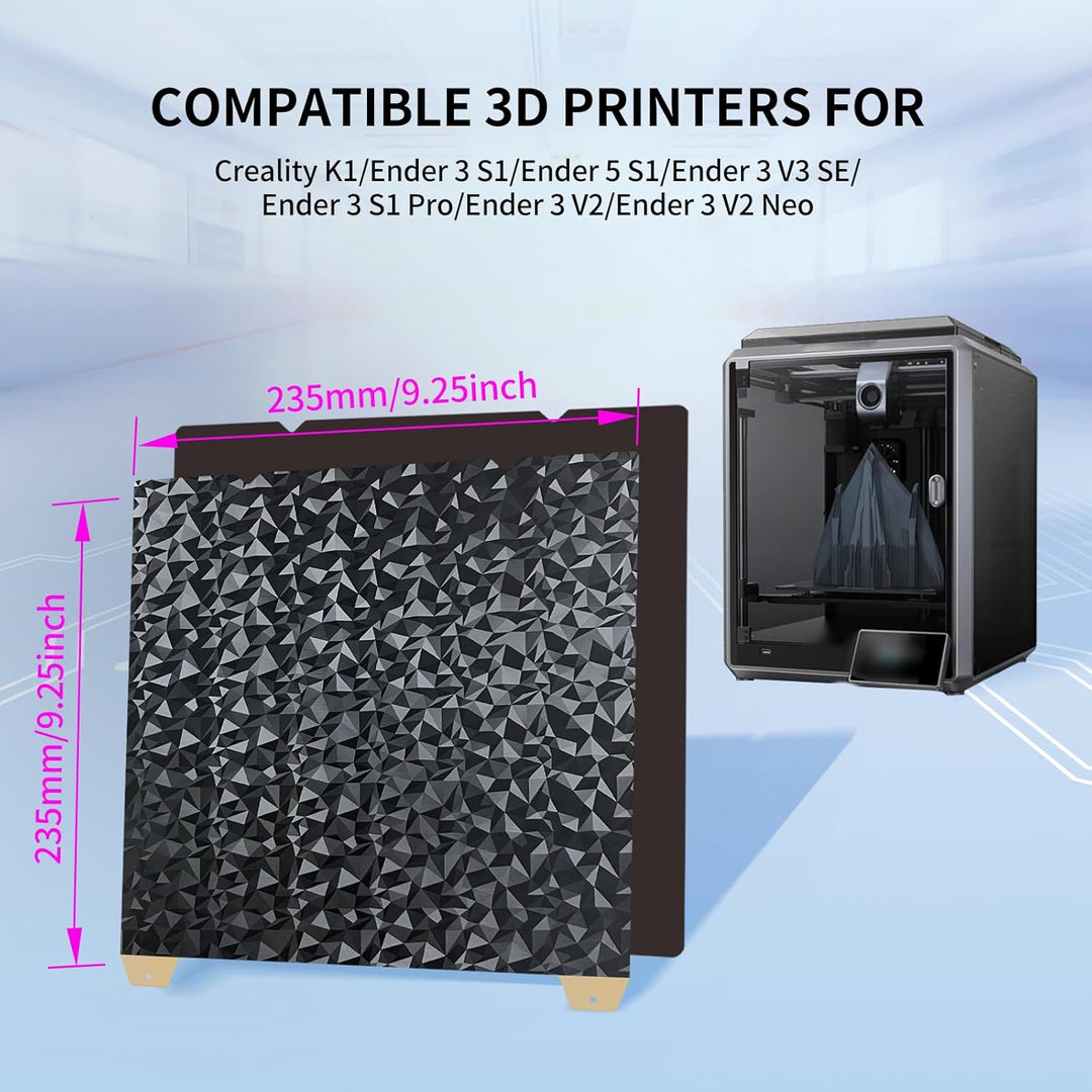 IdeaFormer Diamond PEO+Textured Gold PEI Spring Steel Build Plate with Magnetic Plate, 235×235mm for Creality K1/K1 SE/K1C/Ender 3 S1/Ender 3 S1 Pro/Ender 5 S1/Ender 3 V3 SE/KE/Ender 3 V2/Neo