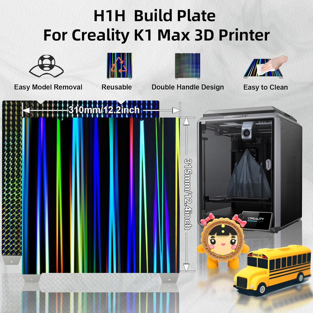 IdeaFormer Rainbow Streak+Phantom H1H Spring Steel Build Plate, 315×310mm for Creality K1 Max/Ender 3 V3 Plus