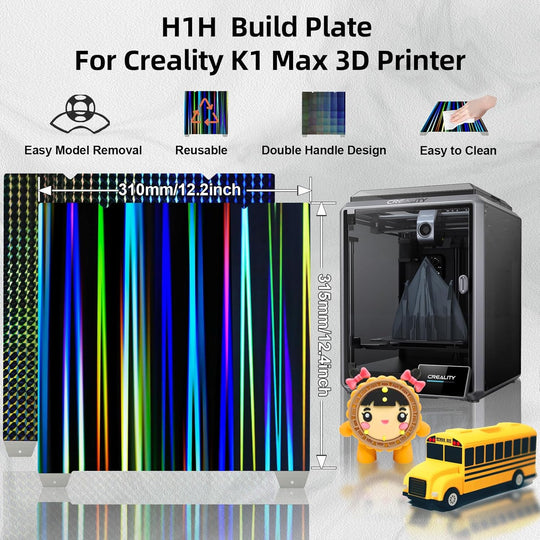 IdeaFormer Rainbow Streak+Phantom H1H Spring Steel Build Plate, 315×310mm for Creality K1 Max/Ender 3 V3 Plus