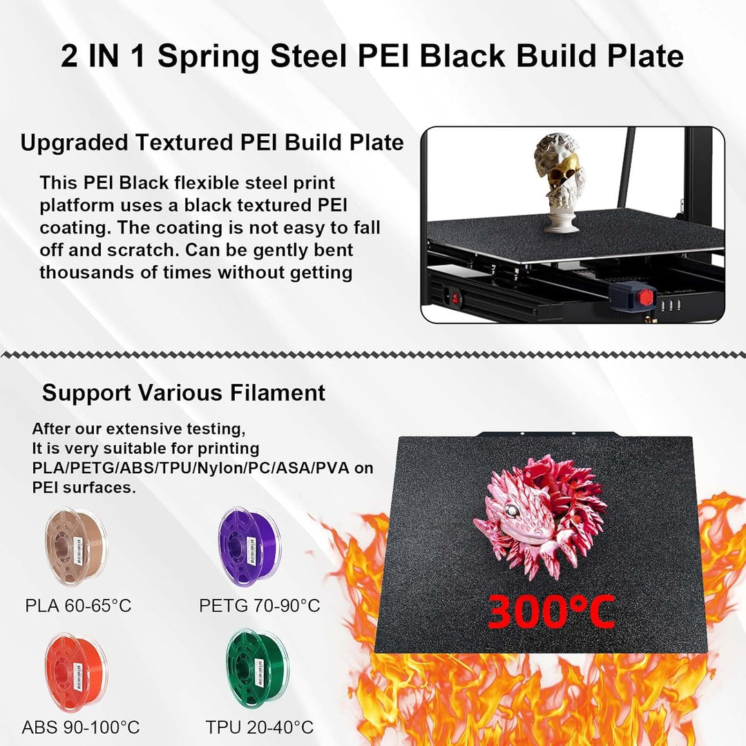 IdeaFormer Double-Sided Black Textured PEI Spring Steel Build Plate, 430x430mm for Anycubic Kobra 2 Max/for Elegoo Neptune 3 Max/Neptune 4 Max