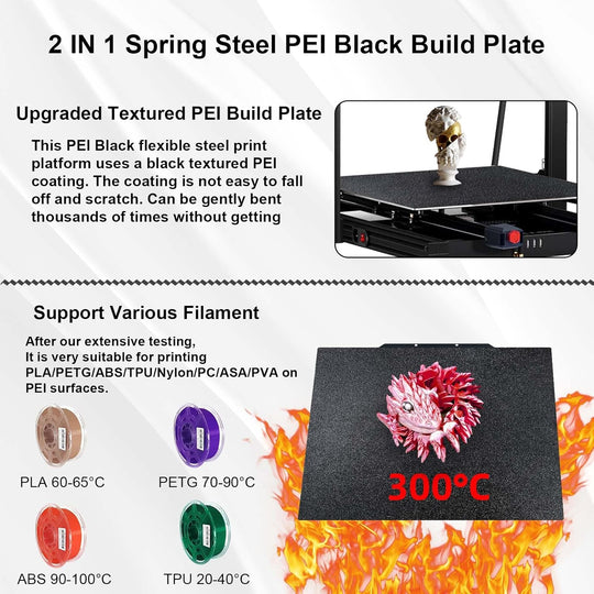 IdeaFormer Double-Sided Black Textured PEI Spring Steel Build Plate, 430x430mm for Anycubic Kobra 2 Max/for Elegoo Neptune 3 Max/Neptune 4 Max