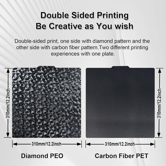 IdeaFormer Diamond PEO+Carbon Fiber PET Spring Steel Build Plate with Magnetic Plate, 310×310mm for Artillery Sidewinder X1/X2 for Creality CR-10/CR-10S/Anet A8 Plus for QiDi Plus 4