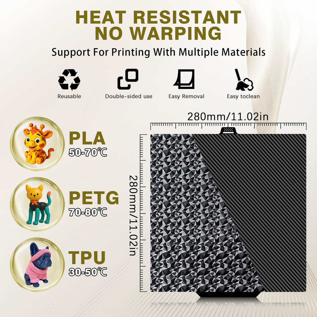 IdeaFormer ダイヤモンドPEO+カーボンファイバーPETスプリングスチールビルドプレート、280×280mm、QIDI Q2 3Dプリンター用