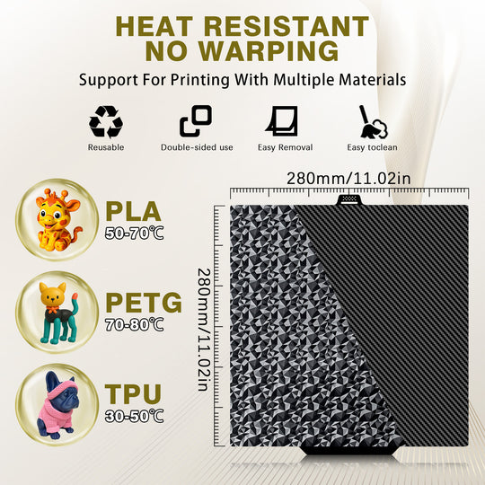 IdeaFormer ダイヤモンドPEO+カーボンファイバーPETスプリングスチールビルドプレート、280×280mm、QIDI Q2 3Dプリンター用