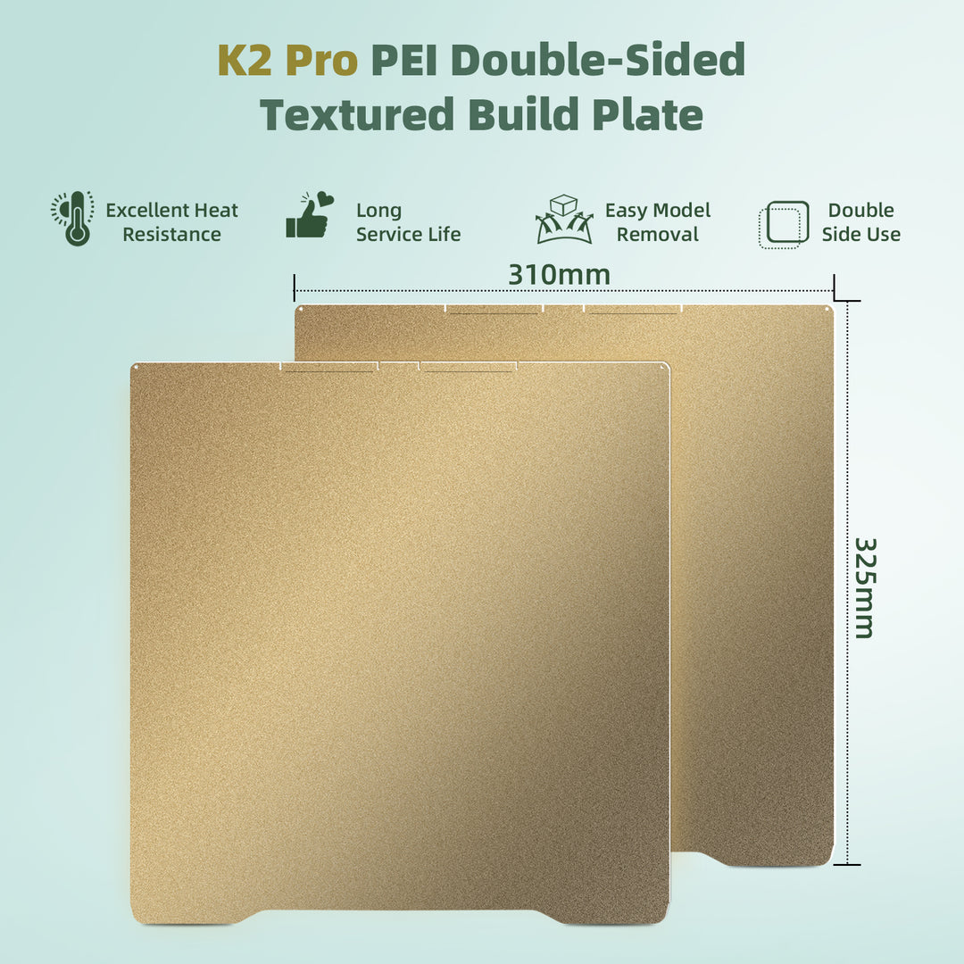 IdeaFormer Double-Sided Textured Gold PEI Spring Steel Build Plate, 310×325mm For Creality K2 Pro 3D Printer