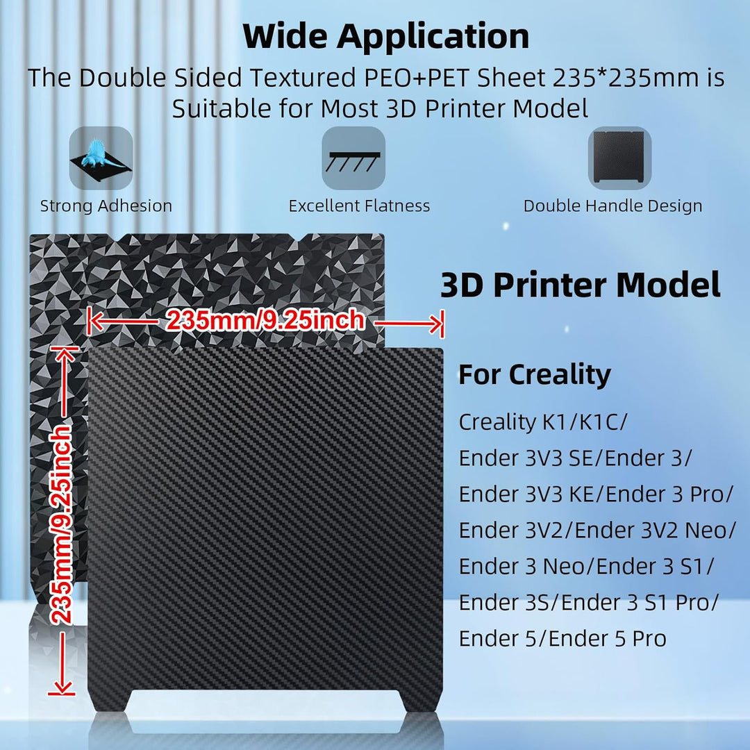 IdeaFormer Diamond PEO+Carbon Fiber PET Spring Steel Build Plate, 235x235mm for Creality K1C/K1/SE/Ender 5 S1/Ender 3/Ender 3 Pro/Ender 3 V2/Ender 3 S1 Pro/Ender 3 Neo