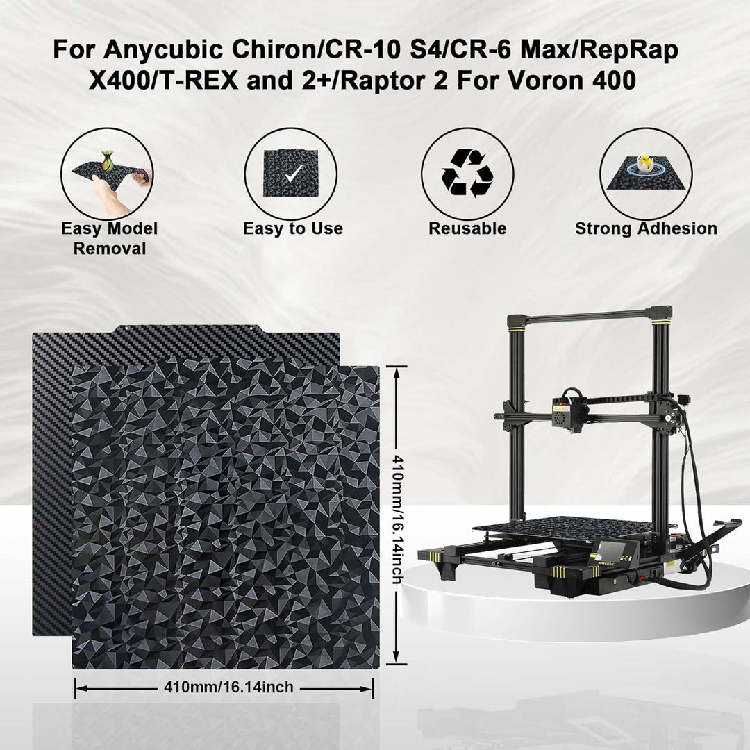IdeaFormer Diamond PEO+Carbon Fiber PET Spring Steel Build Plate, 410×410mm for Anycubic Chiron for Voron 400/CR-10 S4/CR-6 Max/RepRap X400/T-REX/2+/T-Rex 3.0/Raptor 2
