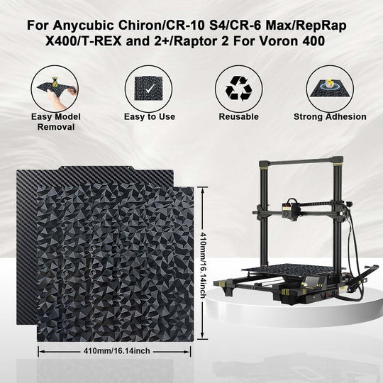 IdeaFormer Diamond PEO+Carbon Fiber PET Spring Steel Build Plate, 410×410mm for Anycubic Chiron for Voron 400/CR-10 S4/CR-6 Max/RepRap X400/T-REX/2+/T-Rex 3.0/Raptor 2