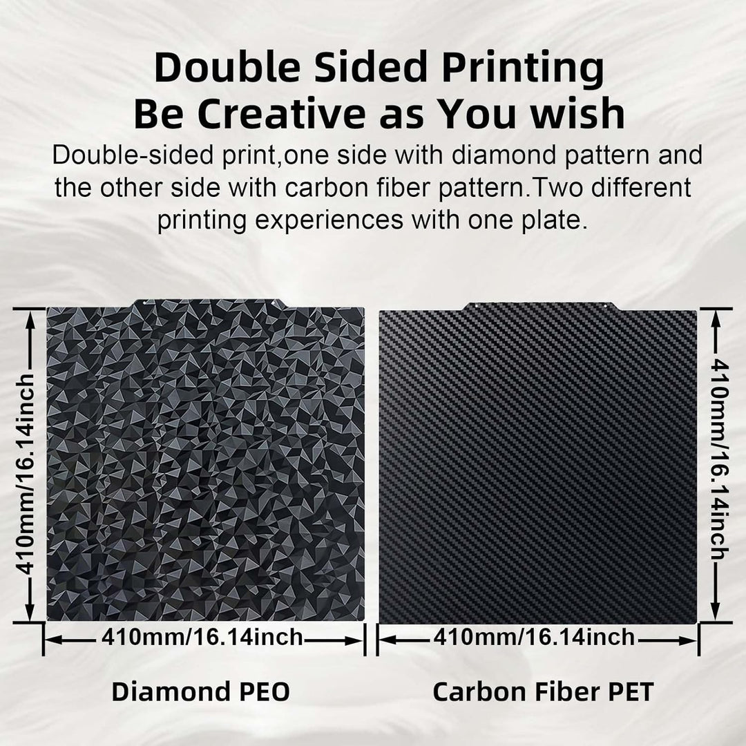 IdeaFormer Diamond PEO+Carbon Fiber PET Spring Steel Build Plate, 410×410mm for Anycubic Chiron for Voron 400/CR-10 S4/CR-6 Max/RepRap X400/T-REX/2+/T-Rex 3.0/Raptor 2