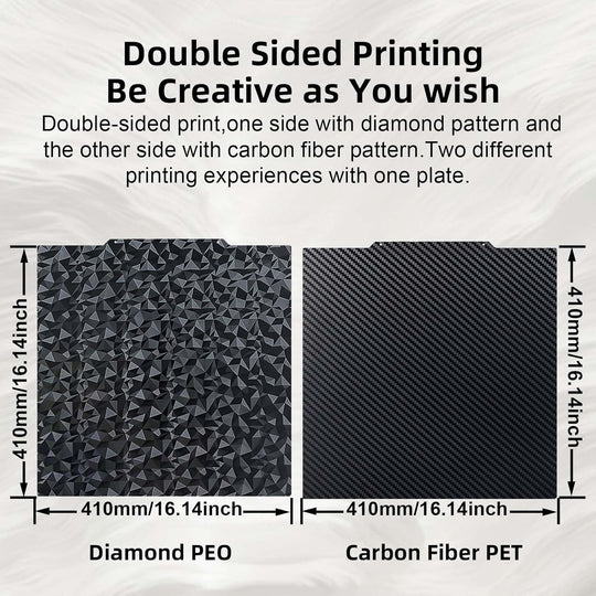 IdeaFormer Diamond PEO+Carbon Fiber PET Spring Steel Build Plate, 410×410mm for Anycubic Chiron for Voron 400/CR-10 S4/CR-6 Max/RepRap X400/T-REX/2+/T-Rex 3.0/Raptor 2
