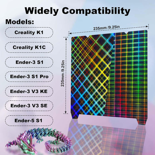 IdeaFormer Rainbow Plaid+ Mesh PES Spring Steel Build Plate, 235x235mm for Creality K1C/K1/SE/Ender 5 S1/Ender 3/Ender 3 Pro/Ender 3 V2/Ender 3 S1 Pro/Ender 3 Neo