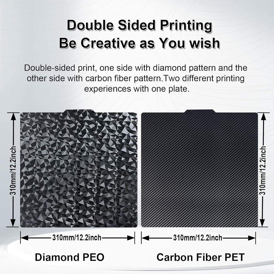 IdeaFormer Diamond PEO+Carbon Fiber PET Spring Steel Build Plate, 310×310mm for Artillery Sidewinder X1/X2 for Creality CR-10/CR-10S/Anet A8 Plus for QiDi Plus 4