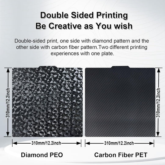 IdeaFormer Diamond PEO+Carbon Fiber PET Spring Steel Build Plate, 310×310mm for Artillery Sidewinder X1/X2 for Creality CR-10/CR-10S/Anet A8 Plus for QiDi Plus 4