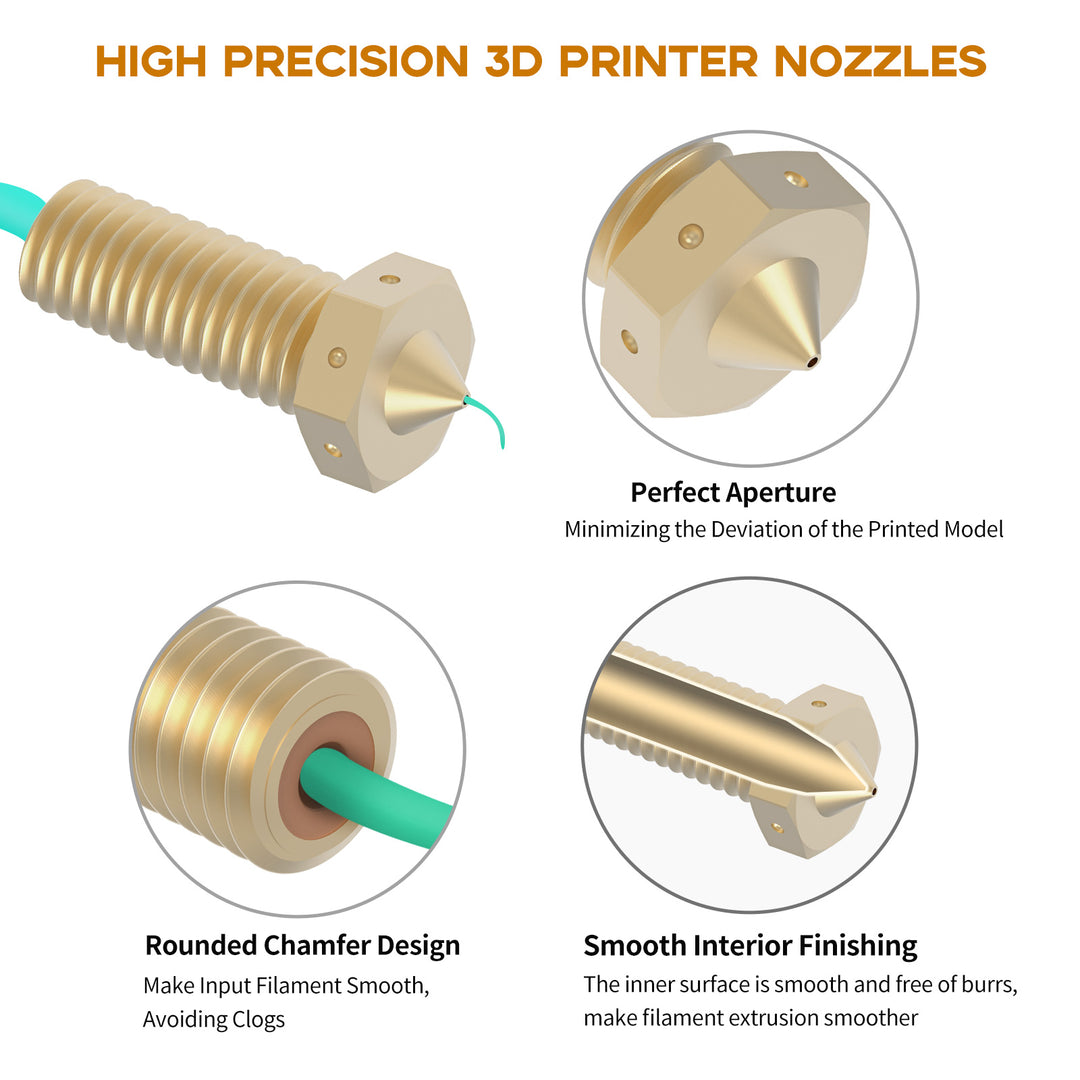 2pcs Clone CHT Volcano V6 0.4/0.6/0.8/1.0mm Brass Nozzles 3D Printer High Flow Print Head Nozzle for Anycubic Kobra Max, Vyper, and Artillery Sidewinder X1 X2 FDM 3D printers Support 1.75mm Filament