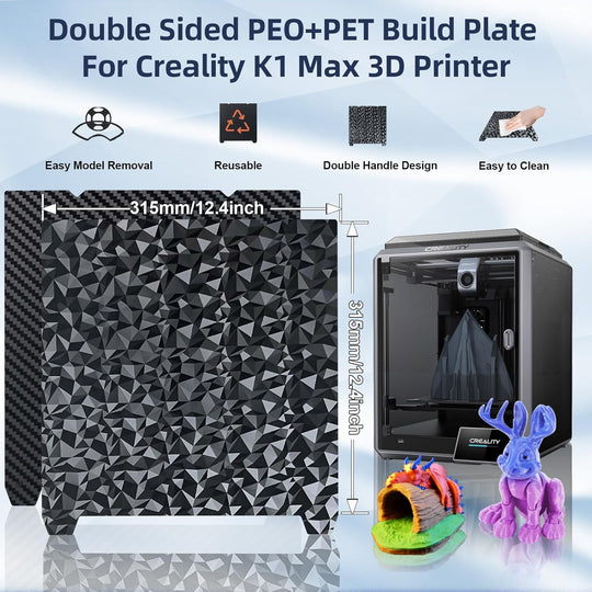 IdeaFormer Diamond PEO+Carbon Fiber PET Spring Steel Build Plate, 315×310mm for Creality K1 Max/Ender 3 V3 Plus
