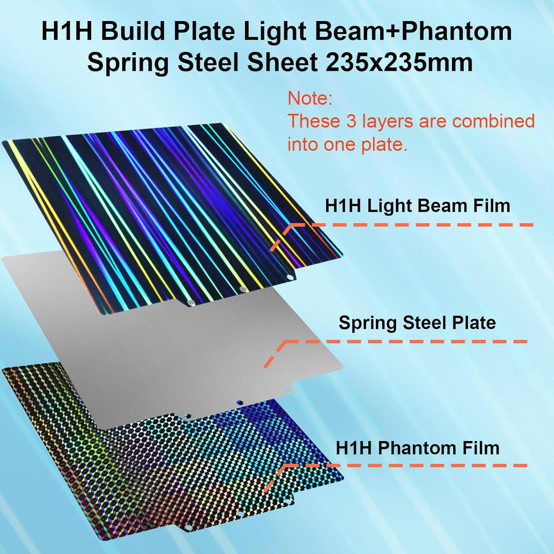 IdeaFormer Light Beam+Phantom H1H Spring Steel Build Plate, 235x235mm for Flashforge Adventurer 5M/5M Pro/AD5X