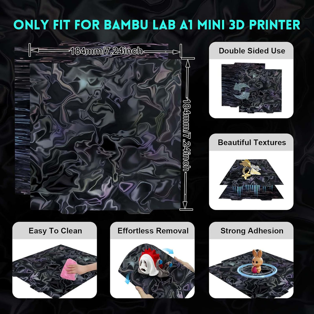 IdeaFormer Water Ripples+Wood Grain PER Spring Steel Build Plate, 184×184mm for Bambu Lab A1 MIni
