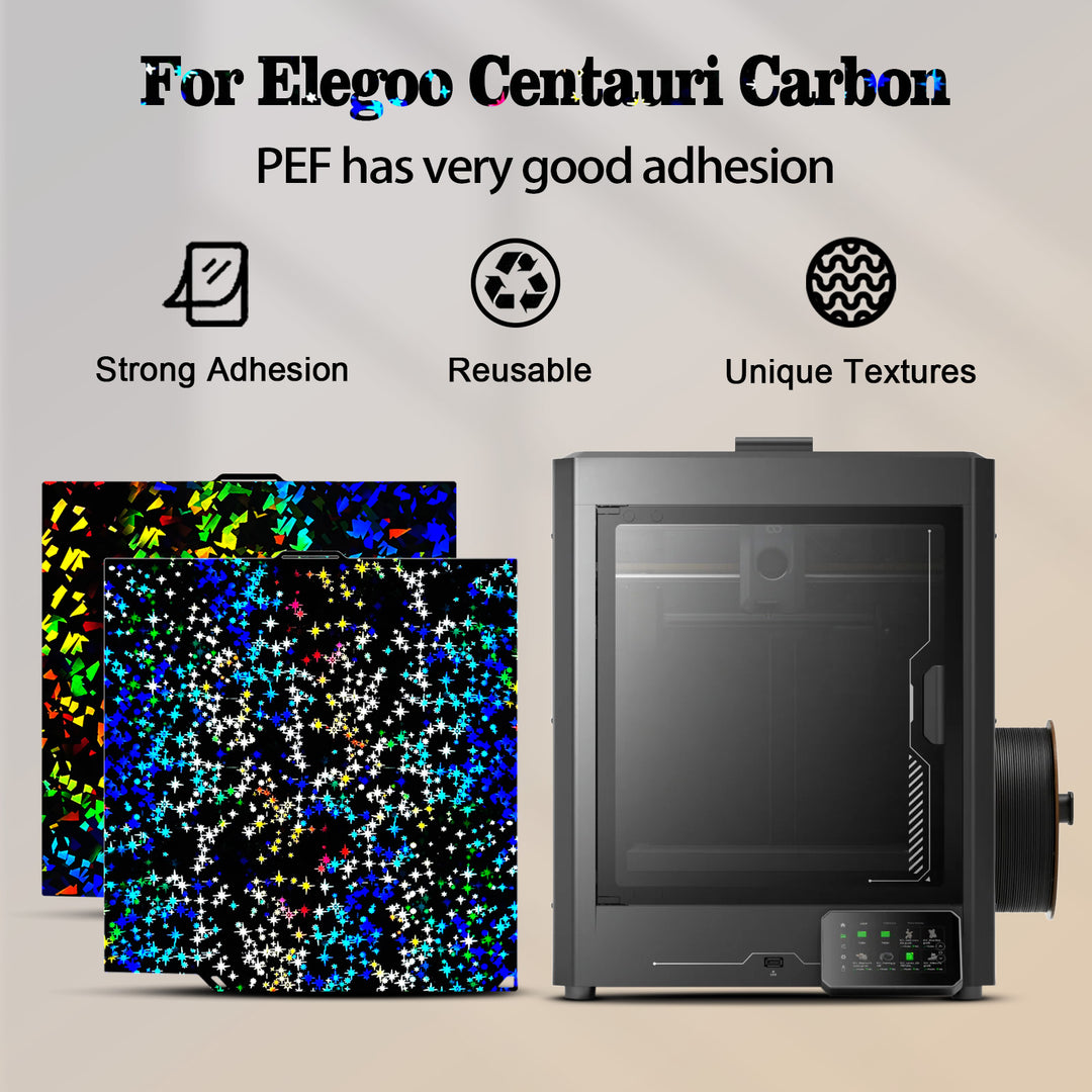 IdeaFormer Smooth Rainbow Confetti PEF+Galaxy PEY Spring Steel Build plate, 260×271mm for Elegoo Centauri Carbon