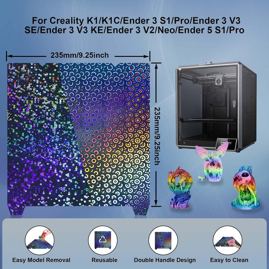 IdeaFormer Rainbow Circles+Kaleidoscope PEK Spring Steel Build Plate, 235x235mm for Creality K1C/K1/SE/Ender 5 S1/Ender 3/Ender 3 Pro/Ender 3 V2/Ender 3 S1 Pro/Ender 3 Neo