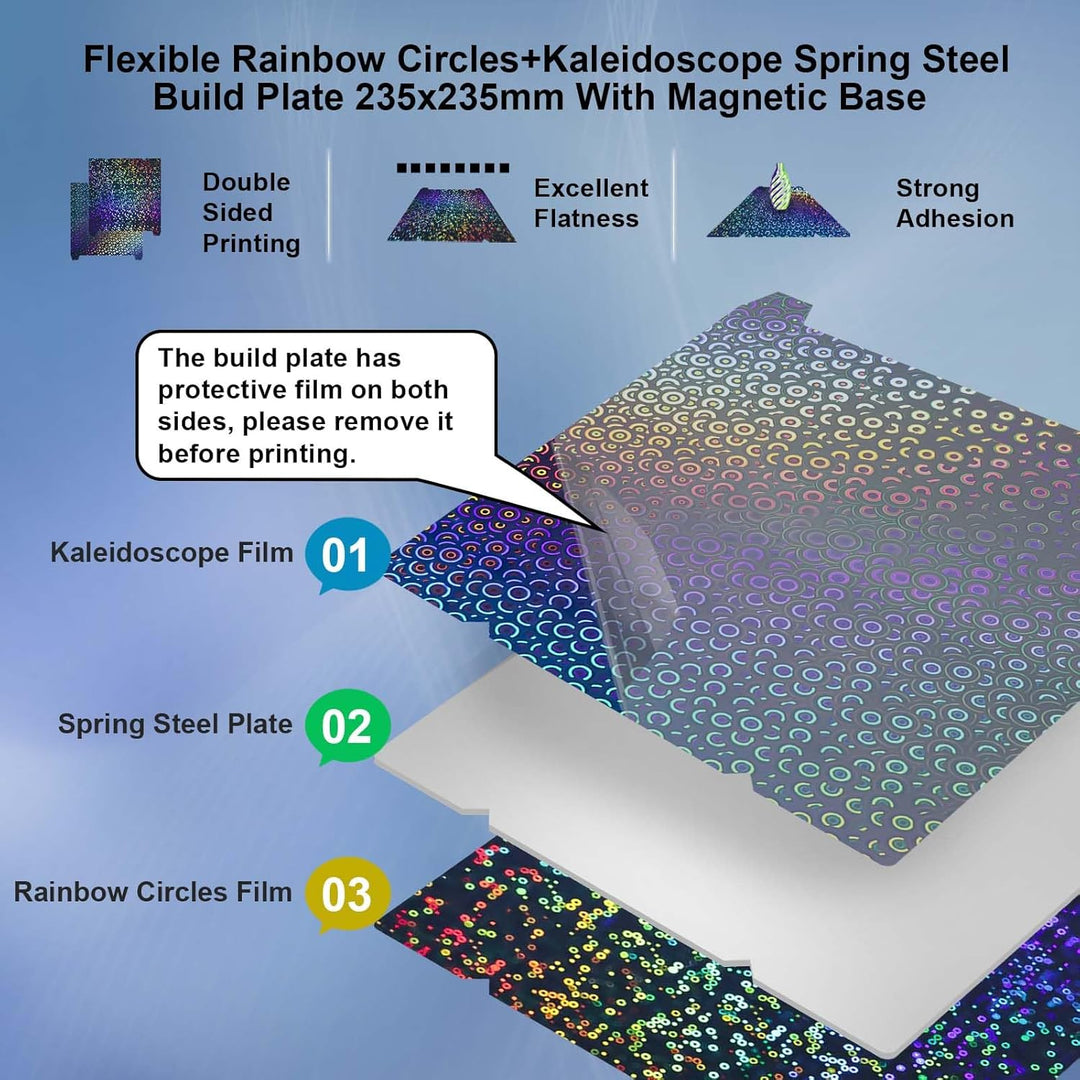 IdeaFormer Rainbow Circles+Kaleidoscope PEK Spring Steel Build Plate, 235x235mm for Creality K1C/K1/SE/Ender 5 S1/Ender 3/Ender 3 Pro/Ender 3 V2/Ender 3 S1 Pro/Ender 3 Neo