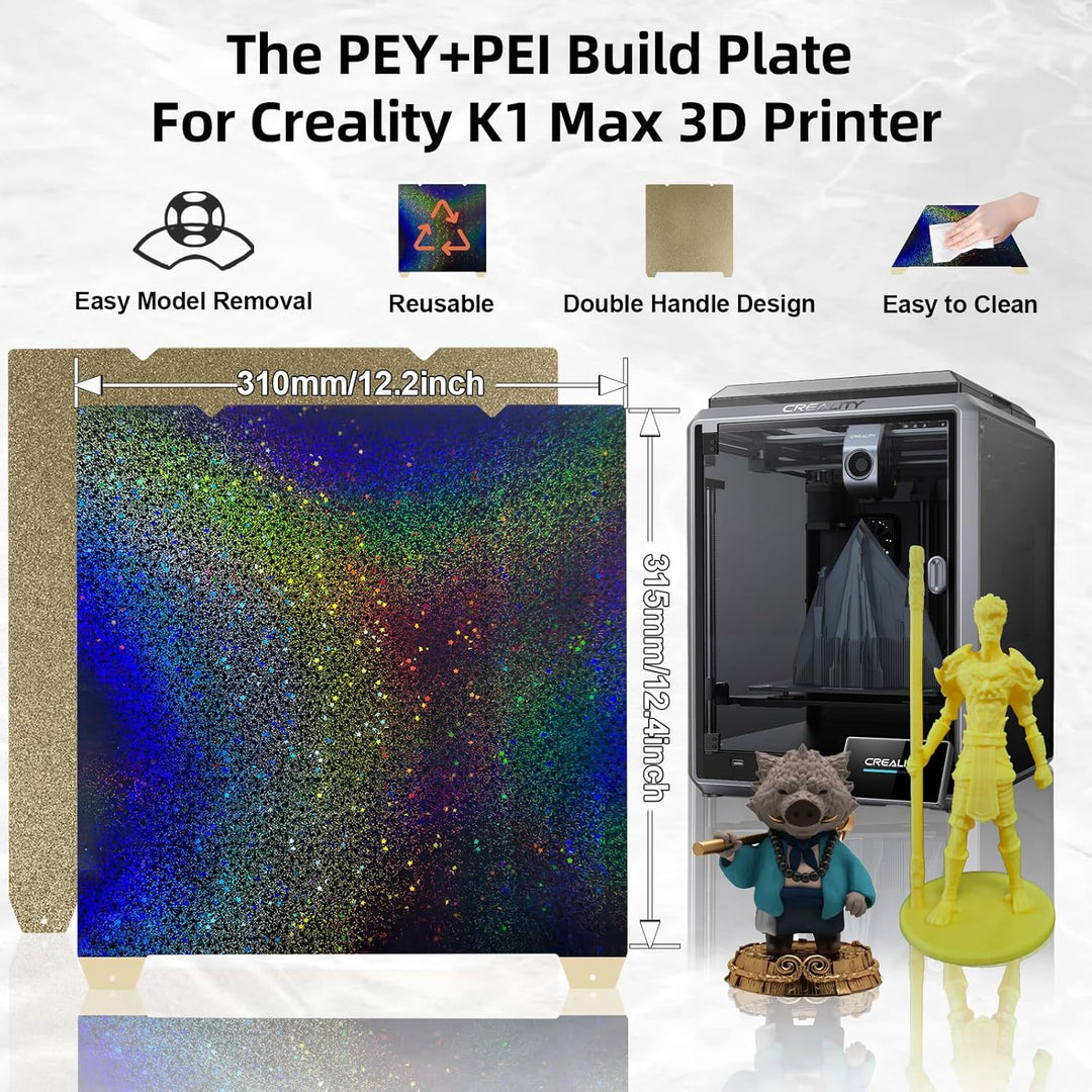 IdeaFormer Rainbow Starry PEY+Textured Gold PEI Spring Steel Build Plate, 315×310mm for Creality K1 Max/Ender 3 V3 Plus