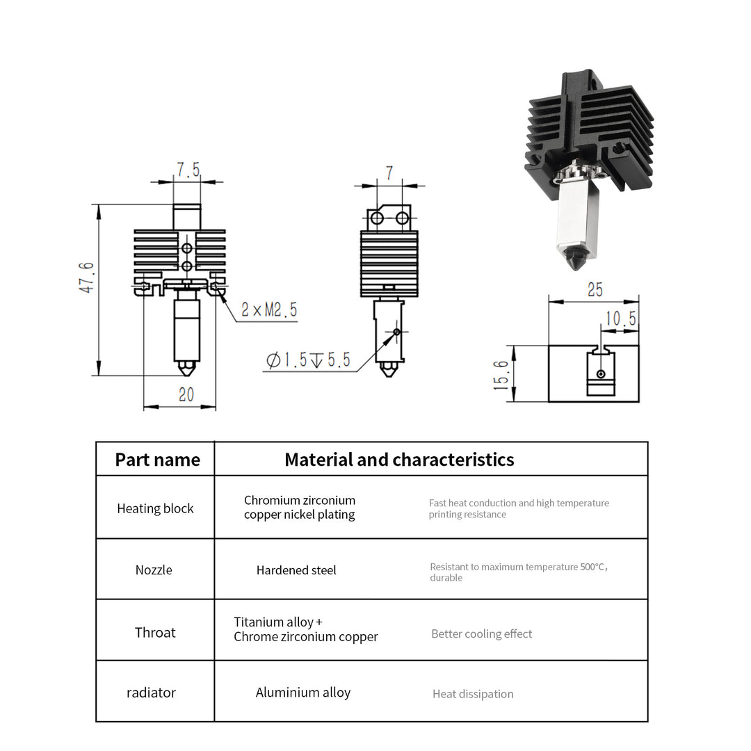 Upgrade V2.0 Hotend For Bambu Lab x1 Bi Metal Throat CHT Nozzle Hardened Steel 500°C For Bambu Bamboo Carbon X1 P1P Hotend Kit