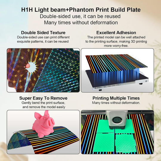 IdeaFormer Light Beam+Phantom H1H  Spring Steel Build Plate, 257×257mm for Bambu Lab X1 X1C X1E P1P P1S A1