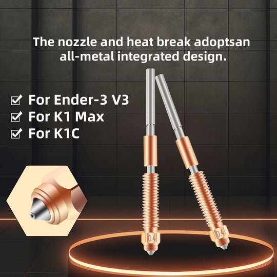 IdeaFormer 2 Pcs Original K1C Nozzle, 0.4mm 1 PCS Quick-Swap 3D Printer Nozzle with Titanium Alloy Heat Break, Copper Alloy and Hardened Steel Nozzle for K1C, K1 Max,Ender-3 V3