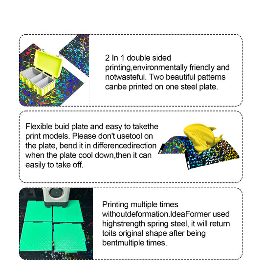 IdeaFormer Rainbow Confetti PEF+Galaxy PEY Spring Steel Build Plate, 346×355mm for Bambu Lab H2D, 350mmx320mm Print Size