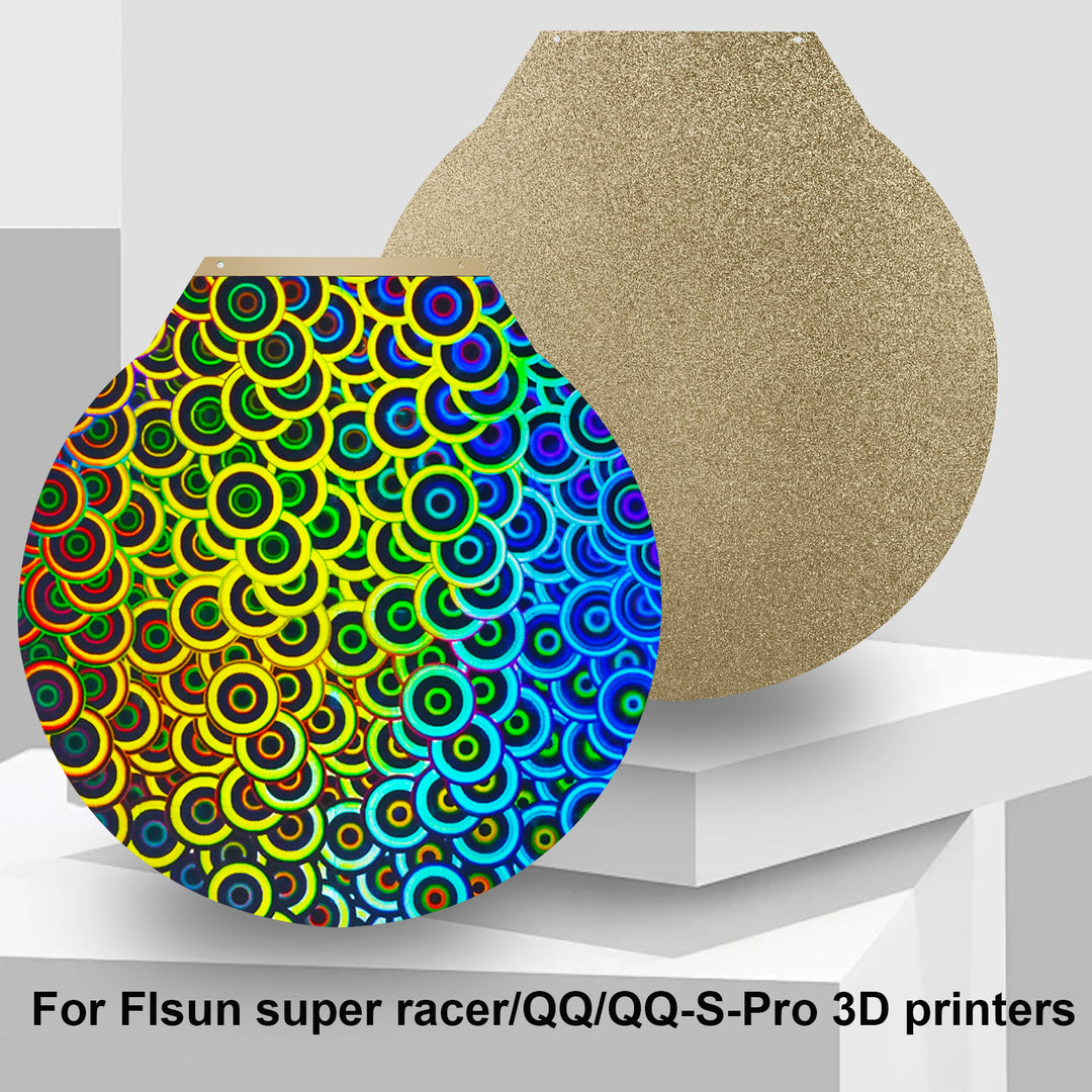 IdeaFormer Kaleidoscope PEK+Textured Gold PEI Spring Steel Build Plate,  Round 270mm for Flsum super racer/QQ/QQ-S-Pro