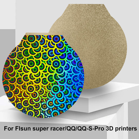 IdeaFormer Kaleidoscope PEK+Textured Gold PEI Spring Steel Build Plate,  Round 270mm for Flsum super racer/QQ/QQ-S-Pro
