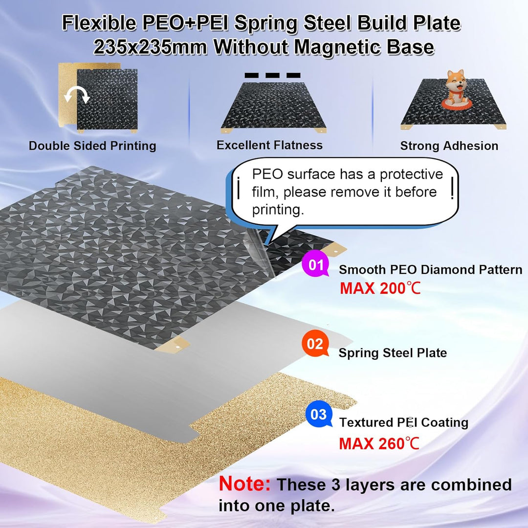 IdeaFormer Diamond PEO+Textured Gold PEI Spring Steel Build Plate, 235x235mm for Creality K1C/K1/SE/Ender 5 S1/Ender 3/Ender 3 Pro/Ender 3 V2/Ender 3 S1 Pro/Ender 3 Neo
