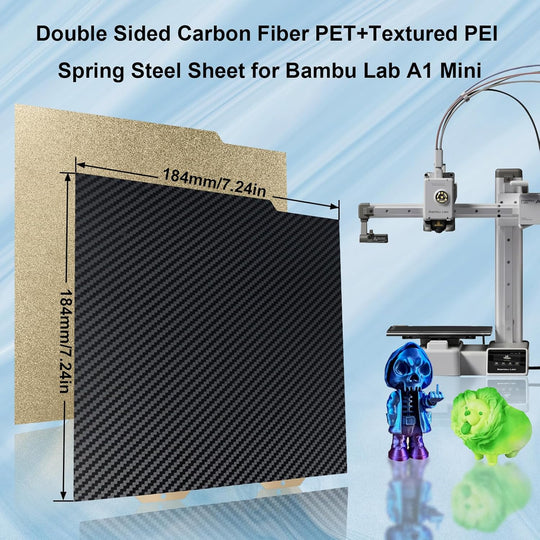 IdeaFormer Carbon Fiber PET+Textured PEI Spring Steel Build Plate, 184×184mm for Bambu Lab A1 MIni