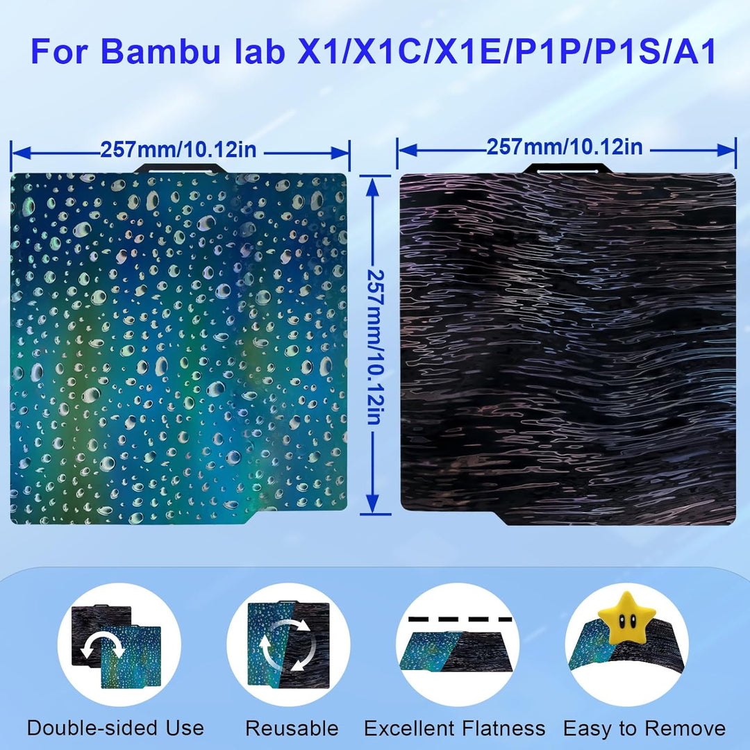 IdeaFormer Wood Grain+Waterdrop  PER Spring Steel Build Plate, 257×257mm for Bambu Lab X1 X1C X1E P1P P1S A1