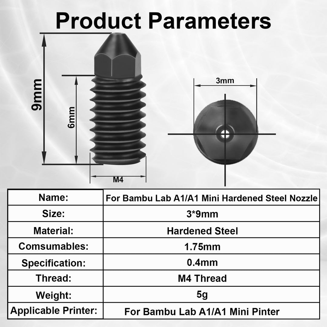 IdeaFormer 5 Pcs 0.4mm,0.6mm,0.8mm Hardened Steel Nozzle High Temperature for Bambu Lab A1/A1Mini 3D Printer Hotend