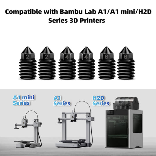 IdeaFormer 5 Pcs 0.2mm,0.4mm,0.6mm Hardened Steel Nozzle for Bambu Lab H2D A1 A1 Mini 3D Printer Hotend