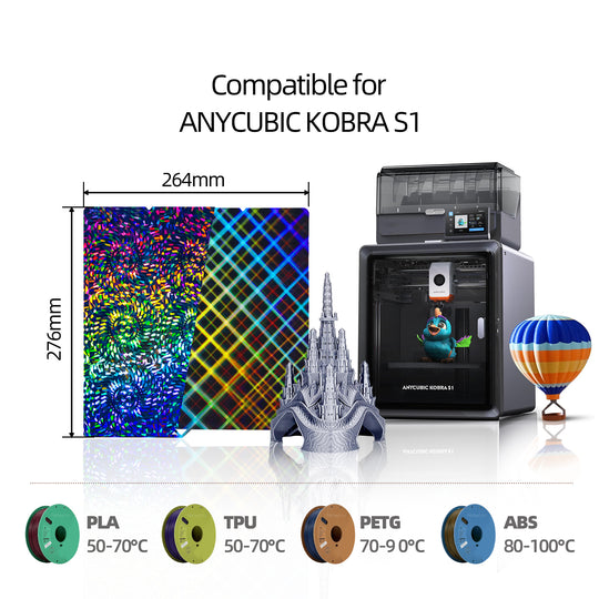 IdeaFormer Rainbow Gear PEW+Plaid PES Spring Steel Build Plate, 264×276mm for Anycubic Kobra S1/S1C