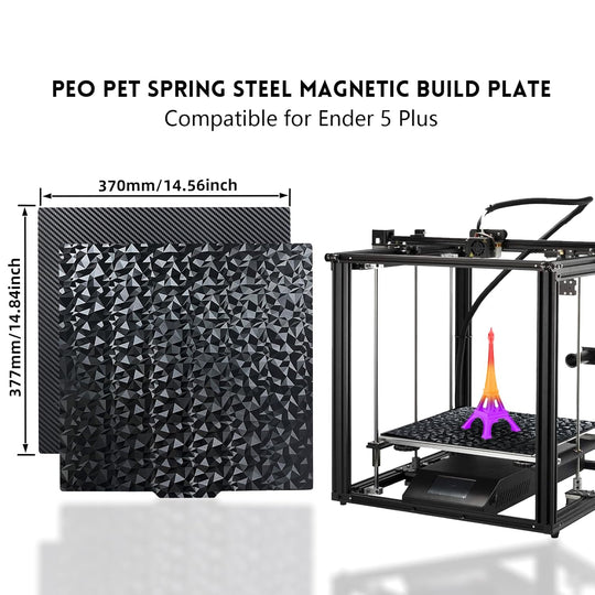 IdeaFormer Diamond PEO+Carbon Fiber PET Spring Steel Build Plate with Magnetic Plate, 370x377mm for Creality Ender 5 Plus