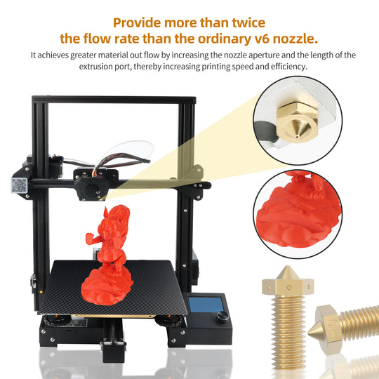 2pcs Clone CHT Volcano V6 0.4/0.6/0.8/1.0mm Brass Nozzles 3D Printer High Flow Print Head Nozzle for Anycubic Kobra Max, Vyper, and Artillery Sidewinder X1 X2 FDM 3D printers Support 1.75mm Filament