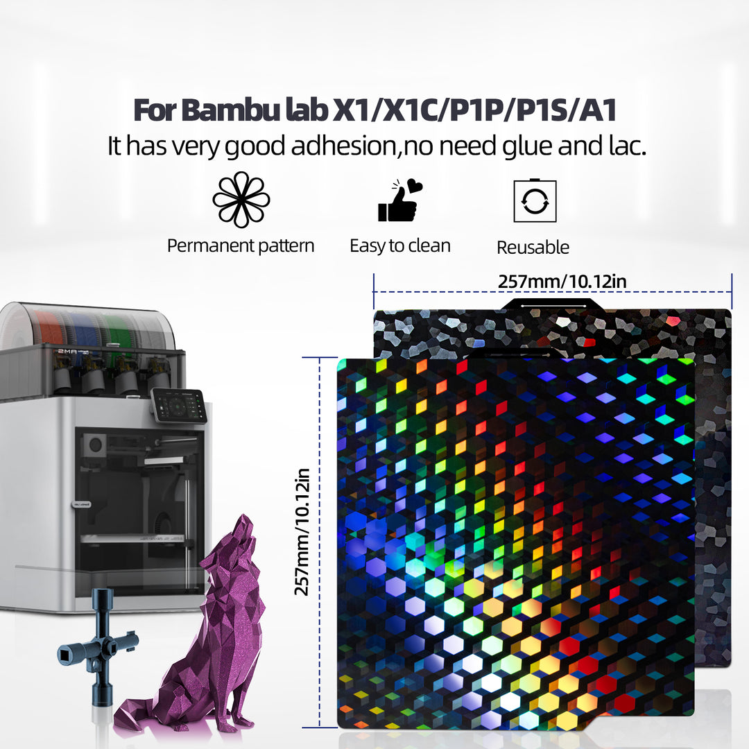 IdeaFormer Smooth Hew Glow + Water Cube PEG Spring Steel Build Plate, 257×257mm for Bambu Lab P1P P1S A1 X1 X1 Carbon