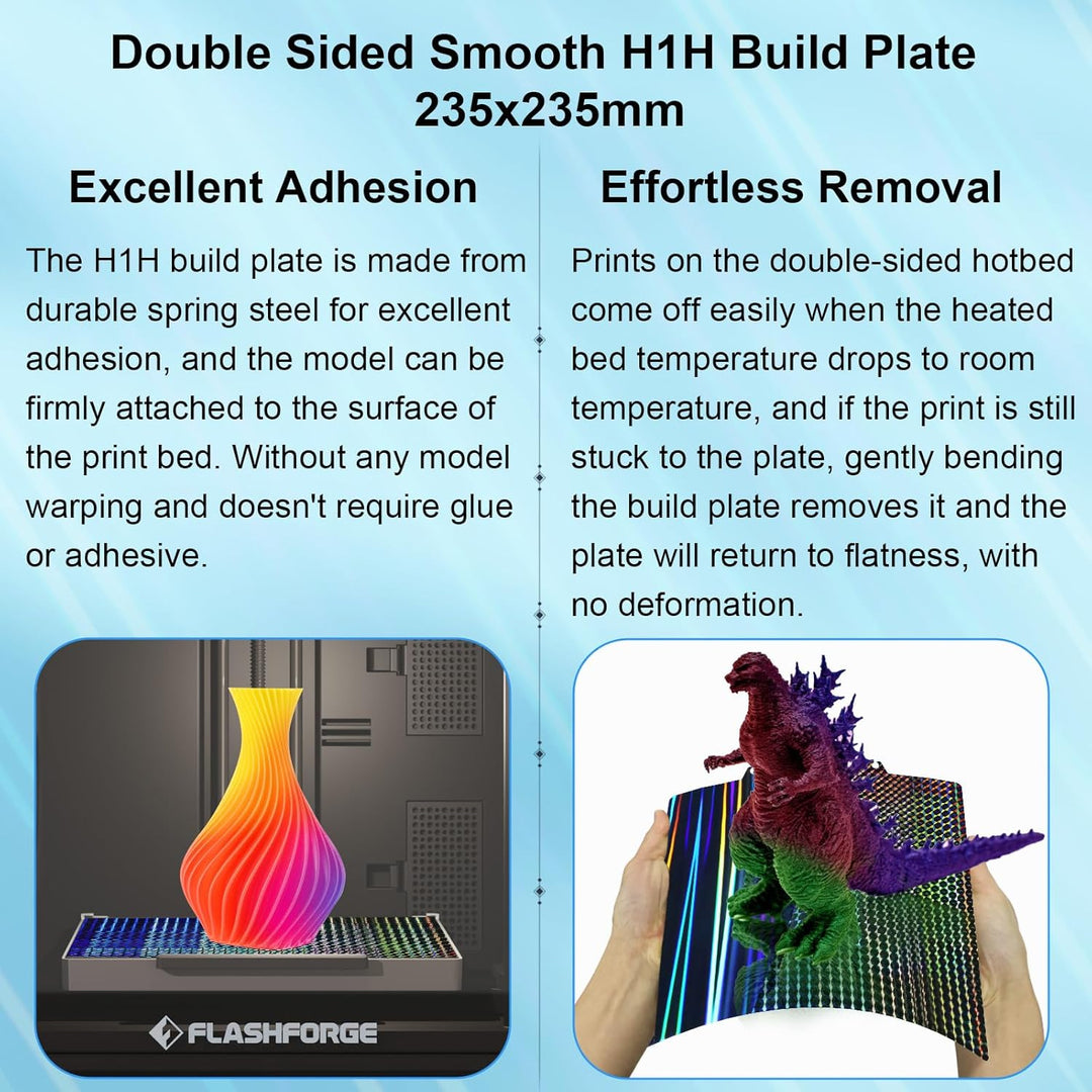 IdeaFormer Light Beam+Phantom H1H Spring Steel Build Plate, 235x235mm for Flashforge Adventurer 5M/5M Pro/AD5X