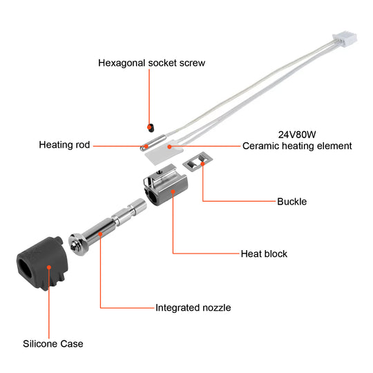 IdeaFormer Ceramic Hotend for Anycubic Kobra3 Max, with 24V 80W Ceramic heating element, 0.4mm Integrated Nozzle for K3 Max Series printer